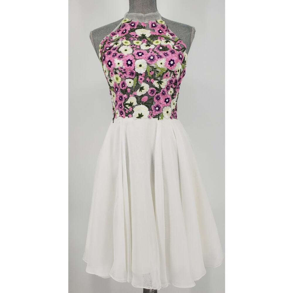 Nina Canacci Floral Embroidered Dress 6 Fit & Flare Halter Embellished
